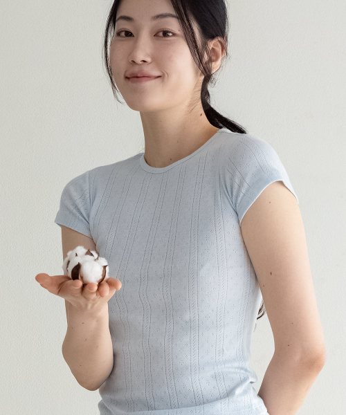 CYCLEAN(サイクリン)の「100%コットンポイント半袖Tシャツ(ブルー/ストライプ)(Tシャツ/カットソー・レディース・その他・X-SMALL/SMALL/MEDIUM)」の1枚目の写真