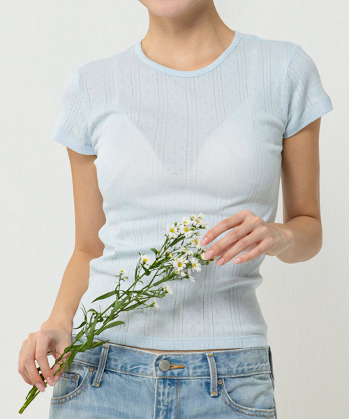 CYCLEAN(サイクリン)の「100%コットンポイント半袖Tシャツ(ブルー/ストライプ)(Tシャツ/カットソー・レディース・その他・X-SMALL/SMALL/MEDIUM)」の3枚目の写真