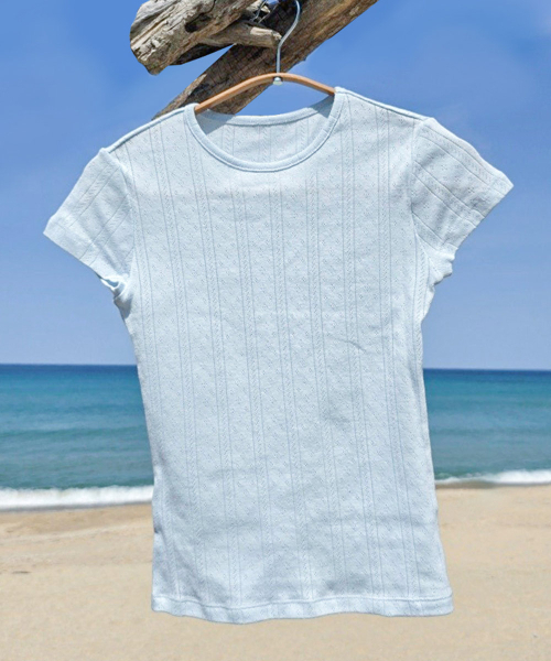 CYCLEAN(サイクリン)の「100%コットンポイント半袖Tシャツ(ブルー/ストライプ)(Tシャツ/カットソー・レディース・その他・X-SMALL/SMALL/MEDIUM)」の2枚目の写真
