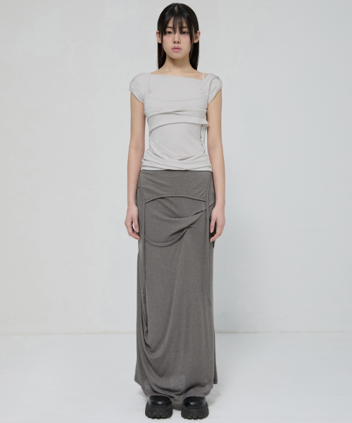 FLAREUP（フレアアップ）の「Asymmetrical Draped Long Skirt (FL