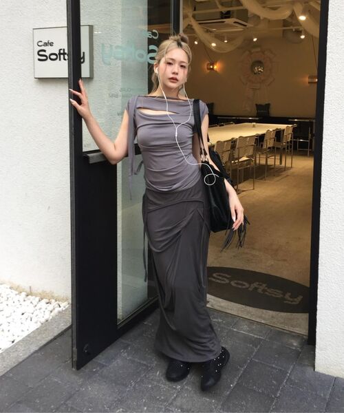 FLAREUP（フレアアップ）の「Asymmetrical Draped Long Skirt (FL