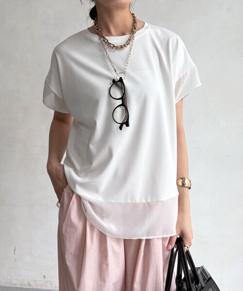 DouDou(ドゥドゥ)の「【WEB限定】シフォン切替トップス(シャツ/ブラウス・レディース・ベージュ/オフホワイト/ブラック・FREE)」の9枚目の写真