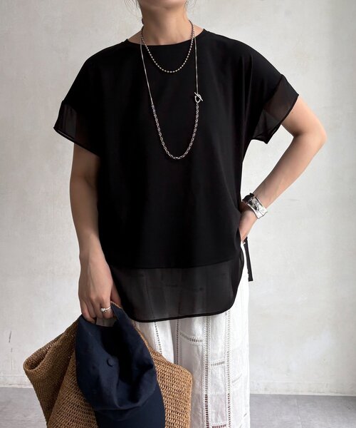 DouDou(ドゥドゥ)の「【WEB限定】シフォン切替トップス(シャツ/ブラウス・レディース・ベージュ/オフホワイト/ブラック・FREE)」の19枚目の写真