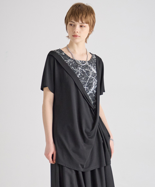 ATSURO TAYAMA(アツロウタヤマ)の「異素材レイヤードプルオーバートップス(Tシャツ/カットソー・レディース・ブラック・M/L)」の2枚目の写真
