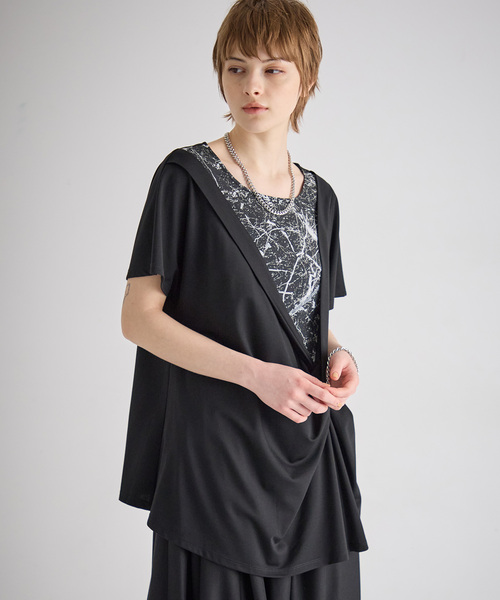 ATSURO TAYAMA(アツロウタヤマ)の「異素材レイヤードプルオーバートップス(Tシャツ/カットソー・レディース・ブラック・M/L)」の4枚目の写真