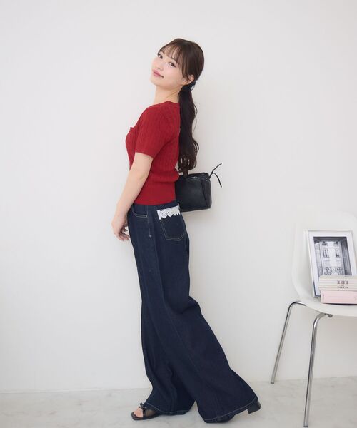 ems excite(エムズエキサイト)の「【2サイズ展開】レース付きワイドデニムPT(デニムパンツ・レディース・ライトブルー/ダークブルー・MEDIUM/SMALL)」の10枚目の写真
