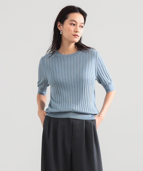 Demi-Luxe BEAMS(デミルクス ビームス)の「SLOANE / 18ゲージ シルク クルーネック ハーフスリーブ ニット(ニット/セーター・レディース・ブラック/サックスブルー・2/1)」の2枚目の写真