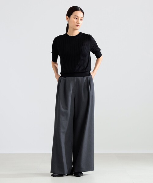 Demi-Luxe BEAMS(デミルクス ビームス)の「SLOANE / 18ゲージ シルク クルーネック ハーフスリーブ ニット(ニット/セーター・レディース・ブラック/サックスブルー・2/1)」の13枚目の写真