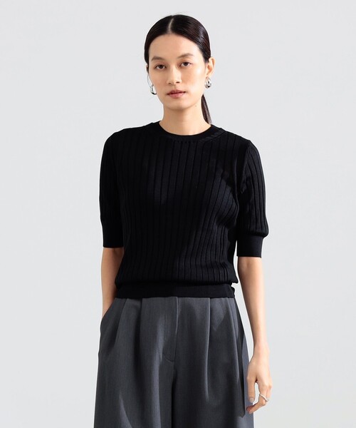 Demi-Luxe BEAMS(デミルクス ビームス)の「SLOANE / 18ゲージ シルク クルーネック ハーフスリーブ ニット(ニット/セーター・レディース・ブラック/サックスブルー・2/1)」の15枚目の写真
