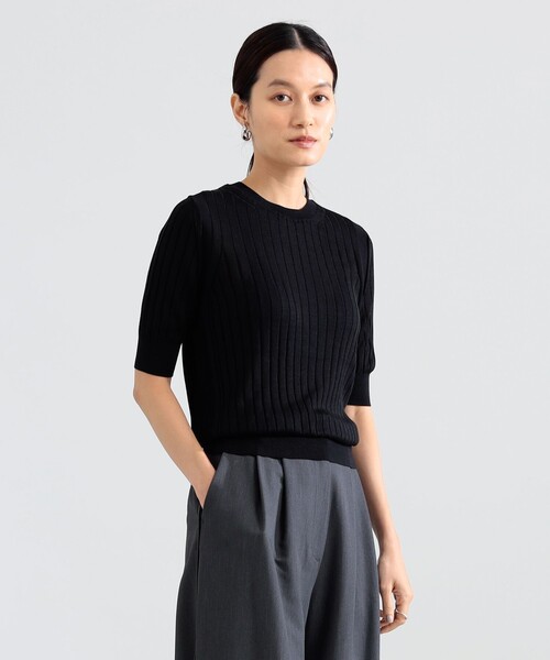 Demi-Luxe BEAMS(デミルクス ビームス)の「SLOANE / 18ゲージ シルク クルーネック ハーフスリーブ ニット(ニット/セーター・レディース・ブラック/サックスブルー・2/1)」の16枚目の写真