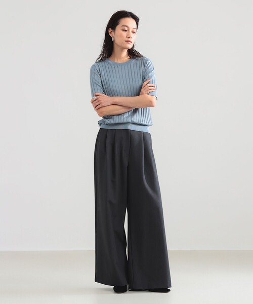 Demi-Luxe BEAMS(デミルクス ビームス)の「SLOANE / 18ゲージ シルク クルーネック ハーフスリーブ ニット(ニット/セーター・レディース・ブラック/サックスブルー・2/1)」の18枚目の写真