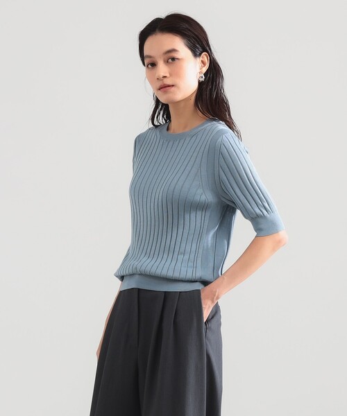 Demi-Luxe BEAMS(デミルクス ビームス)の「SLOANE / 18ゲージ シルク クルーネック ハーフスリーブ ニット(ニット/セーター・レディース・ブラック/サックスブルー・2/1)」の21枚目の写真