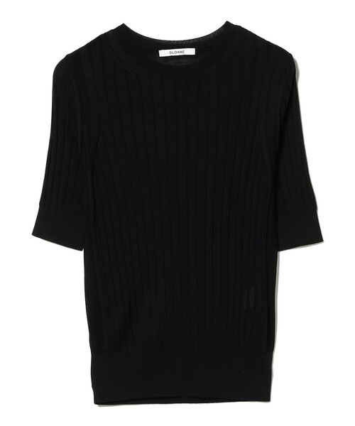 Demi-Luxe BEAMS(デミルクス ビームス)の「SLOANE / 18ゲージ シルク クルーネック ハーフスリーブ ニット(ニット/セーター・レディース・ブラック/サックスブルー・2/1)」の22枚目の写真