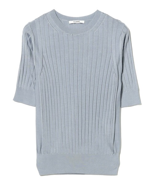 Demi-Luxe BEAMS(デミルクス ビームス)の「SLOANE / 18ゲージ シルク クルーネック ハーフスリーブ ニット(ニット/セーター・レディース・ブラック/サックスブルー・2/1)」の4枚目の写真