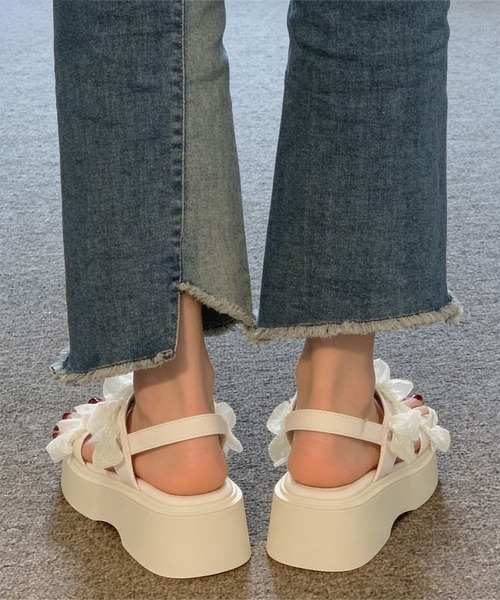 Miniministore（ミニミニストア）の「厚底サンダル可愛い シアーリボンサンダル（サンダル・レディース・アイボリー/ブラック・24.5cm/24.0cm/23.5cm/23.0cm/22.5cm）」の7枚目の写真