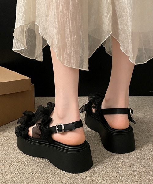 Miniministore（ミニミニストア）の「厚底サンダル可愛い シアーリボンサンダル（サンダル・レディース・アイボリー/ブラック・24.5cm/24.0cm/23.5cm/23.0cm/22.5cm）」の10枚目の写真