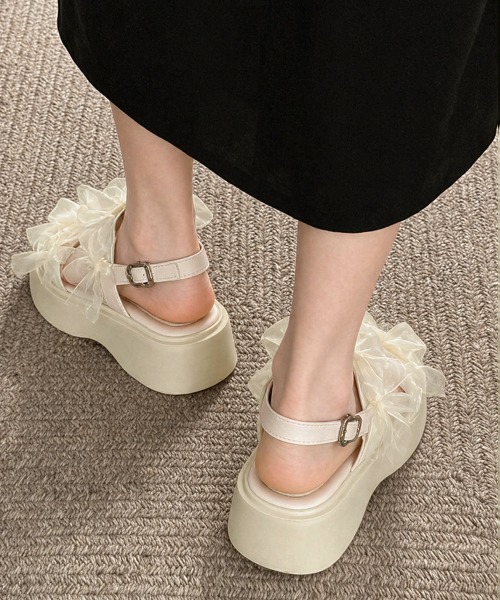 Miniministore（ミニミニストア）の「厚底サンダル可愛い シアーリボンサンダル（サンダル・レディース・アイボリー/ブラック・24.5cm/24.0cm/23.5cm/23.0cm/22.5cm）」の13枚目の写真