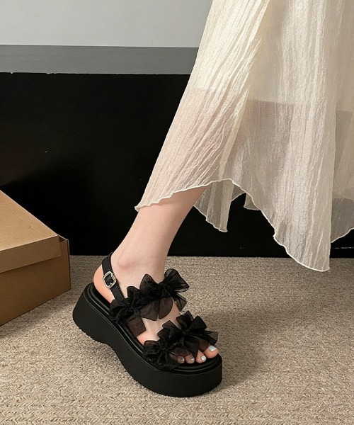 Miniministore（ミニミニストア）の「厚底サンダル可愛い シアーリボンサンダル（サンダル・レディース・アイボリー/ブラック・24.5cm/24.0cm/23.5cm/23.0cm/22.5cm）」の15枚目の写真