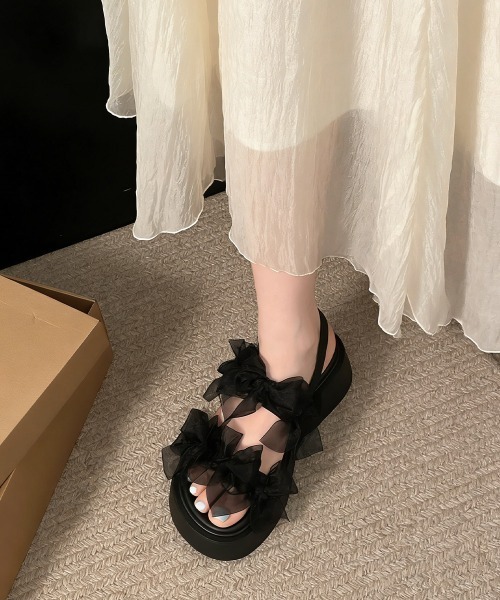 Miniministore（ミニミニストア）の「厚底サンダル可愛い シアーリボンサンダル（サンダル・レディース・アイボリー/ブラック・24.5cm/24.0cm/23.5cm/23.0cm/22.5cm）」の16枚目の写真