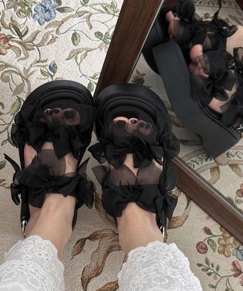 Miniministore（ミニミニストア）の「厚底サンダル可愛い シアーリボンサンダル（サンダル・レディース・アイボリー/ブラック・24.5cm/24.0cm/23.5cm/23.0cm/22.5cm）」の19枚目の写真