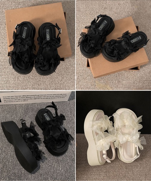 Miniministore（ミニミニストア）の「厚底サンダル可愛い シアーリボンサンダル（サンダル・レディース・アイボリー/ブラック・24.5cm/24.0cm/23.5cm/23.0cm/22.5cm）」の20枚目の写真