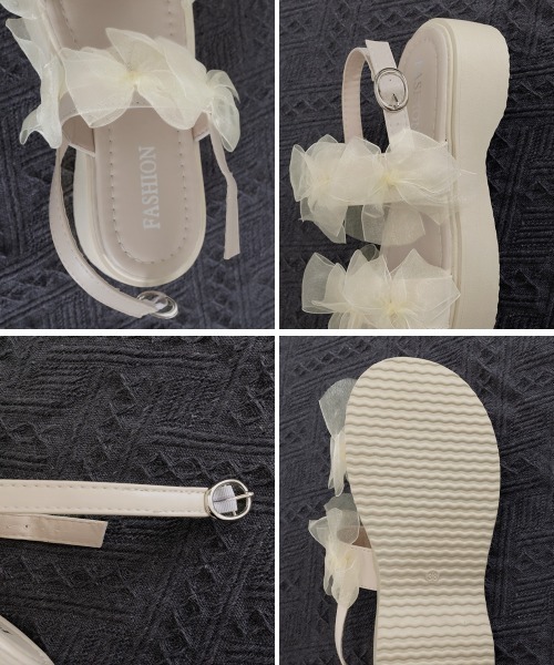 Miniministore（ミニミニストア）の「厚底サンダル可愛い シアーリボンサンダル（サンダル・レディース・アイボリー/ブラック・24.5cm/24.0cm/23.5cm/23.0cm/22.5cm）」の21枚目の写真