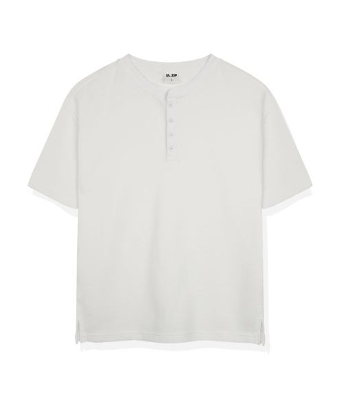ULIFEZIP（ユーライフジー）の「ハローワッフルヘンリーネック半袖Tシャツ3カラー[ULSR_0001]（Tシャツ/カットソー・メンズ・ブラック/グレー/ホワイト・MEDIUM/LARGE/X-LARGE）」の4枚目の写真