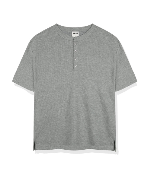 ULIFEZIP（ユーライフジー）の「ハローワッフルヘンリーネック半袖Tシャツ3カラー[ULSR_0001]（Tシャツ/カットソー・メンズ・ブラック/グレー/ホワイト・MEDIUM/LARGE/X-LARGE）」の5枚目の写真