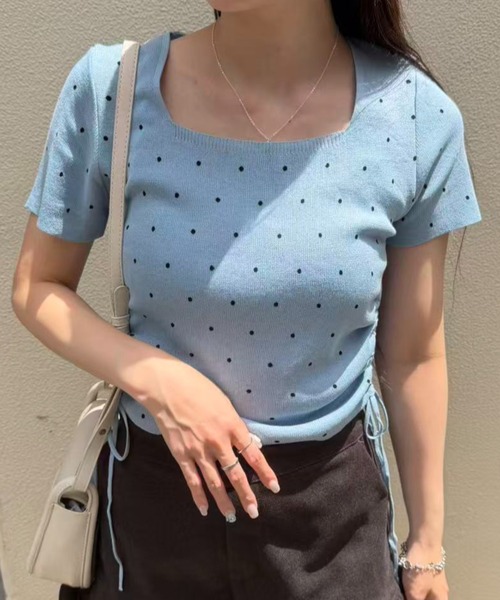 mebole（メボレ）の「Dot Shirring Top（ニット/セーター・レディース・ホワイト/ブルー/ブラック・FREE）」の3枚目の写真