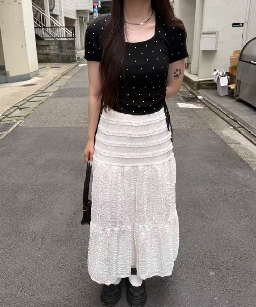 mebole（メボレ）の「Dot Shirring Top（ニット/セーター・レディース・ホワイト/ブルー/ブラック・FREE）」の21枚目の写真