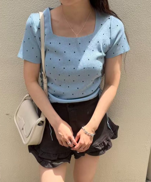 mebole（メボレ）の「Dot Shirring Top（ニット/セーター・レディース・ホワイト/ブルー/ブラック・FREE）」の19枚目の写真