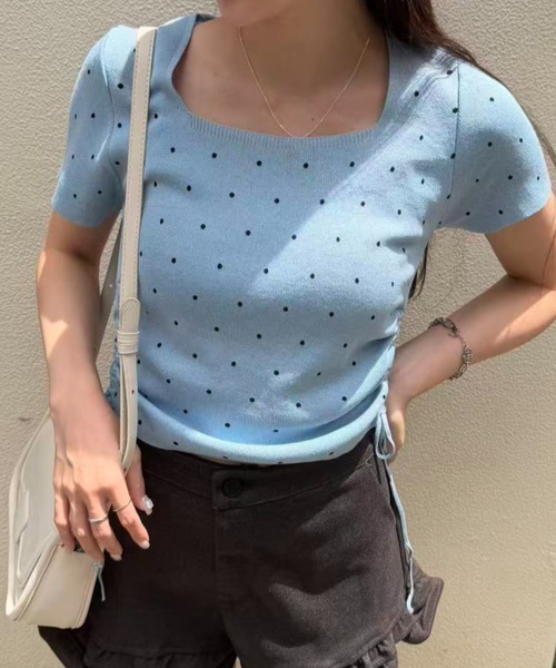 mebole（メボレ）の「Dot Shirring Top（ニット/セーター・レディース・ホワイト/ブルー/ブラック・FREE）」の17枚目の写真