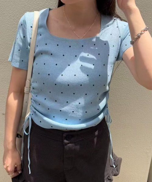 mebole（メボレ）の「Dot Shirring Top（ニット/セーター・レディース・ホワイト/ブルー/ブラック・FREE）」の16枚目の写真