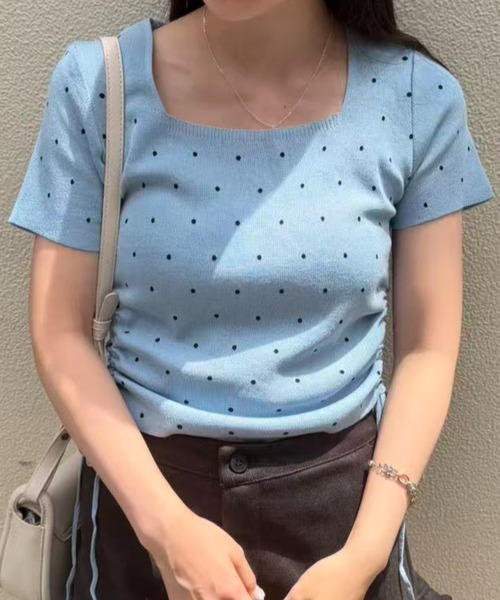 mebole（メボレ）の「Dot Shirring Top（ニット/セーター・レディース・ホワイト/ブルー/ブラック・FREE）」の15枚目の写真