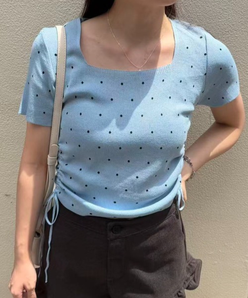 mebole（メボレ）の「Dot Shirring Top（ニット/セーター・レディース・ホワイト/ブルー/ブラック・FREE）」の14枚目の写真
