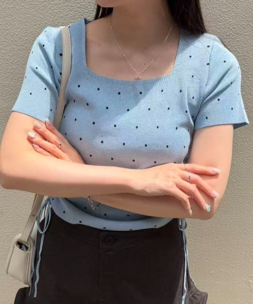 mebole（メボレ）の「Dot Shirring Top（ニット/セーター・レディース・ホワイト/ブルー/ブラック・FREE）」の13枚目の写真
