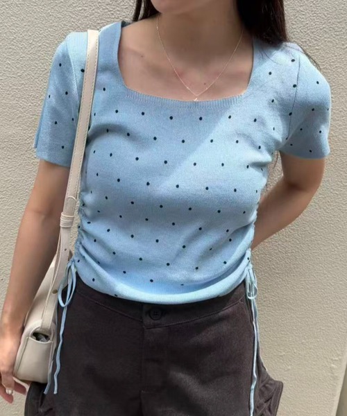 mebole（メボレ）の「Dot Shirring Top（ニット/セーター・レディース・ホワイト/ブルー/ブラック・FREE）」の12枚目の写真