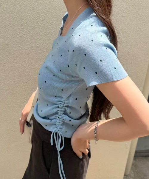 mebole（メボレ）の「Dot Shirring Top（ニット/セーター・レディース・ホワイト/ブルー/ブラック・FREE）」の11枚目の写真
