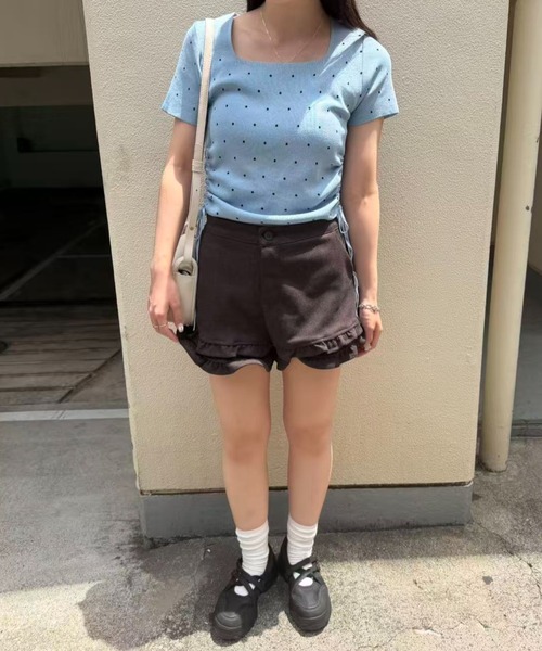 mebole（メボレ）の「Dot Shirring Top（ニット/セーター・レディース・ホワイト/ブルー/ブラック・FREE）」の6枚目の写真