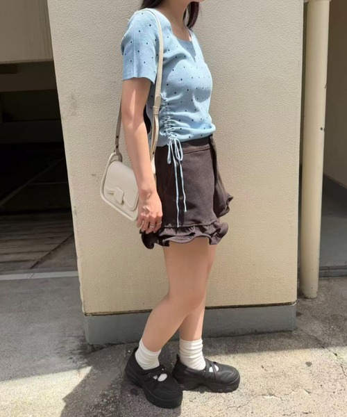 mebole（メボレ）の「Dot Shirring Top（ニット/セーター・レディース・ホワイト/ブルー/ブラック・FREE）」の5枚目の写真