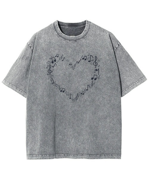 GARAGE MADE(ガレージメイド)の「レディースM~Lサイズ ユニセックス ピグメントプリントBIGTシャツ HEART(Tシャツ/カットソー・レディース・ピンク/ブルー/グリーン/グレー/アイボリー・S)」の2枚目の写真