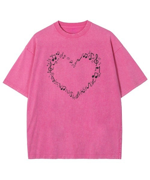 GARAGE MADE(ガレージメイド)の「レディースM~Lサイズ ユニセックス ピグメントプリントBIGTシャツ HEART(Tシャツ/カットソー・レディース・ピンク/ブルー/グリーン/グレー/アイボリー・S)」の5枚目の写真