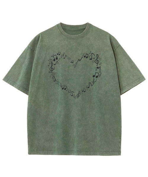 GARAGE MADE(ガレージメイド)の「レディースM~Lサイズ ユニセックス ピグメントプリントBIGTシャツ HEART(Tシャツ/カットソー・レディース・ピンク/ブルー/グリーン/グレー/アイボリー・S)」の3枚目の写真