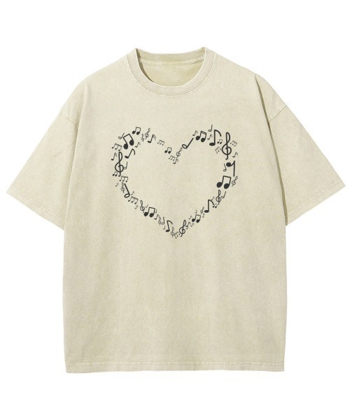 GARAGE MADE(ガレージメイド)の「レディースM~Lサイズ ユニセックス ピグメントプリントBIGTシャツ HEART(Tシャツ/カットソー・レディース・ピンク/ブルー/グリーン/グレー/アイボリー・S)」の1枚目の写真