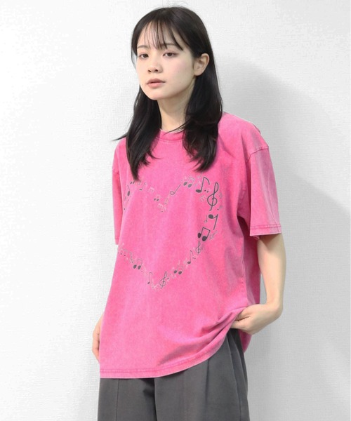GARAGE MADE(ガレージメイド)の「レディースM~Lサイズ ユニセックス ピグメントプリントBIGTシャツ HEART(Tシャツ/カットソー・レディース・ピンク/ブルー/グリーン/グレー/アイボリー・S)」の10枚目の写真