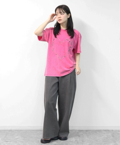 GARAGE MADE(ガレージメイド)の「レディースM~Lサイズ ユニセックス ピグメントプリントBIGTシャツ HEART(Tシャツ/カットソー・レディース・ピンク/ブルー/グリーン/グレー/アイボリー・S)」の12枚目の写真