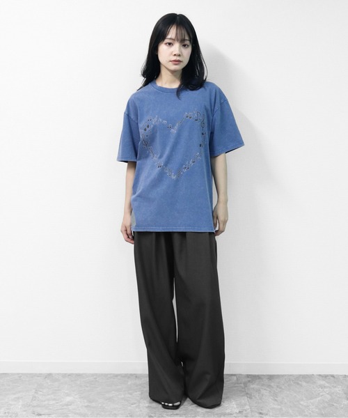 GARAGE MADE(ガレージメイド)の「レディースM~Lサイズ ユニセックス ピグメントプリントBIGTシャツ HEART(Tシャツ/カットソー・レディース・ピンク/ブルー/グリーン/グレー/アイボリー・S)」の9枚目の写真