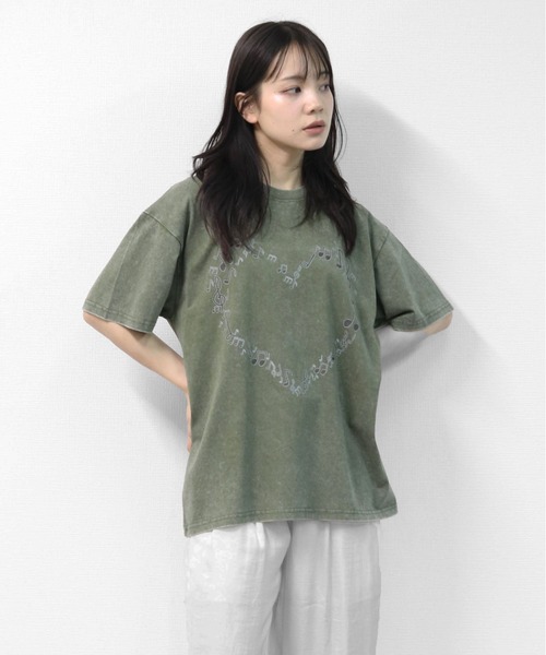 GARAGE MADE(ガレージメイド)の「レディースM~Lサイズ ユニセックス ピグメントプリントBIGTシャツ HEART(Tシャツ/カットソー・レディース・ピンク/ブルー/グリーン/グレー/アイボリー・S)」の16枚目の写真