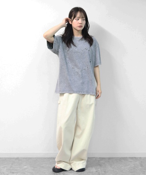 GARAGE MADE(ガレージメイド)の「レディースM~Lサイズ ユニセックス ピグメントプリントBIGTシャツ HEART(Tシャツ/カットソー・レディース・ピンク/ブルー/グリーン/グレー/アイボリー・S)」の15枚目の写真