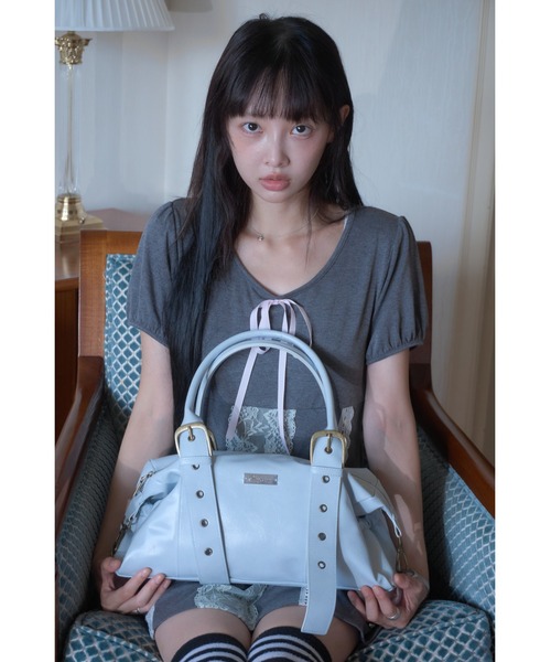 Smyeon(スミョン)の「Belt detail handbag/ベルトデザインハンドバッグ(ハンドバッグ・レディース・グリーン/ダークブラウン/ベージュ/ライトブルー・FREE)」の22枚目の写真